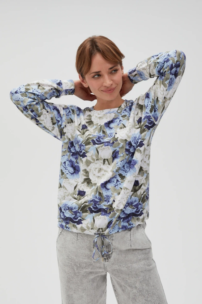 Bluza w kwiaty bez kaptura niebieska