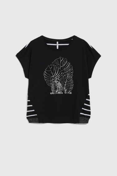 Bluzka z bawełny z printem czarna