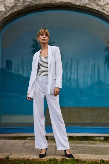 Wiskozowo-lniane spodnie białe