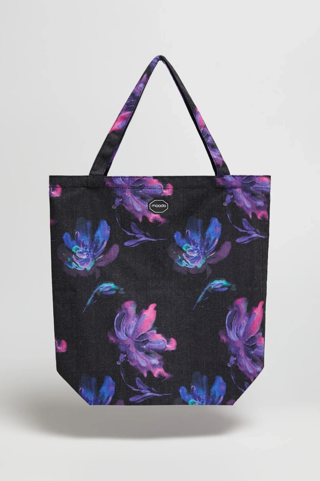 Bawełniana torba w kwiaty czarna