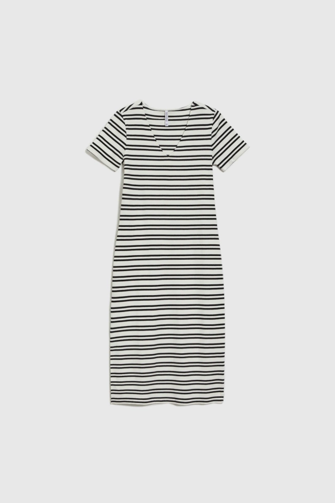 Bawełniana sukienka w paski ecru