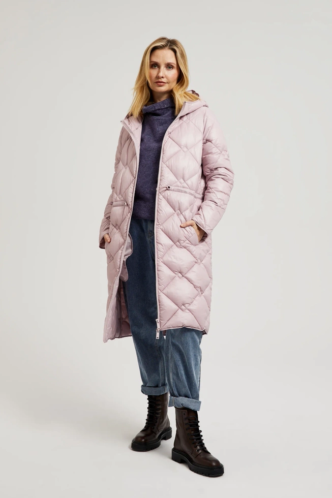 Pikowana kurtka ze ściągaczem różowa