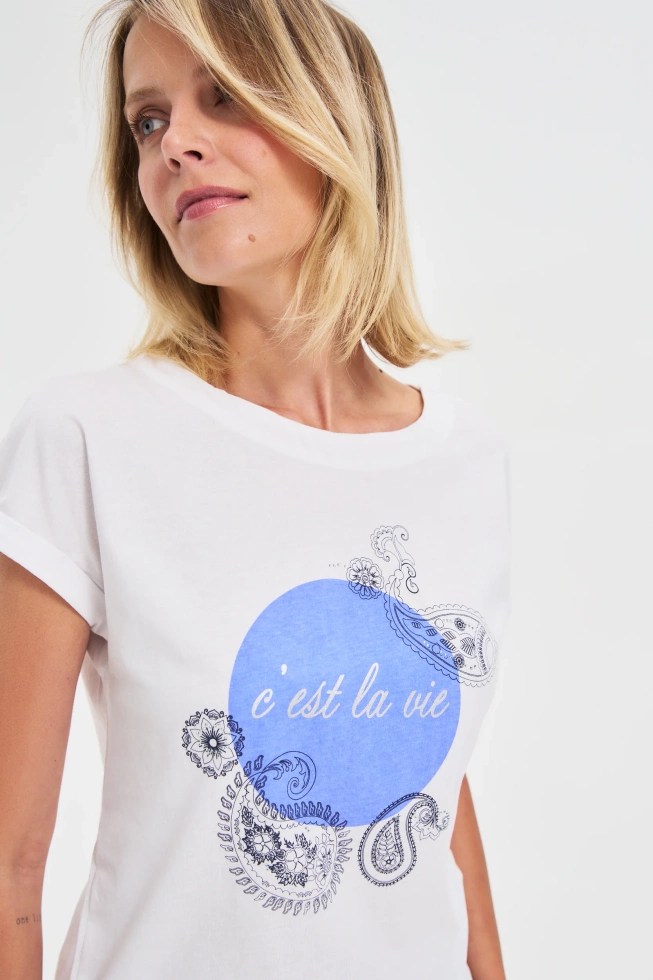 Bawełniana bluzka z nadrukiem biała