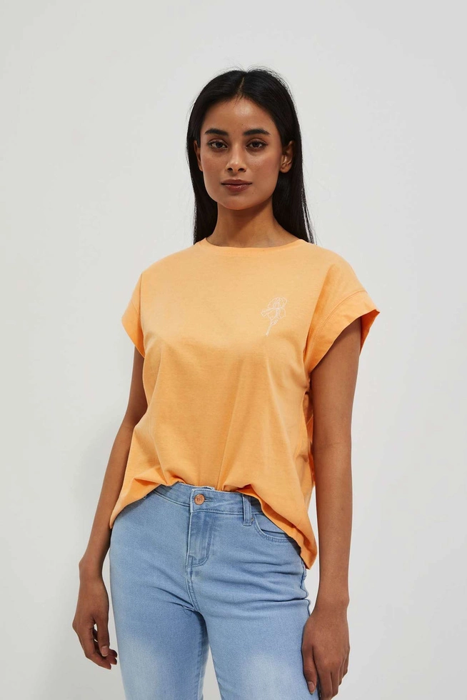 T-shirt z nadrukiem i krótkimi rękawami brzoskwiniowy