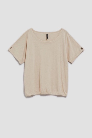 Gładki t-shirt z guzikami na rękawach piaskowy
