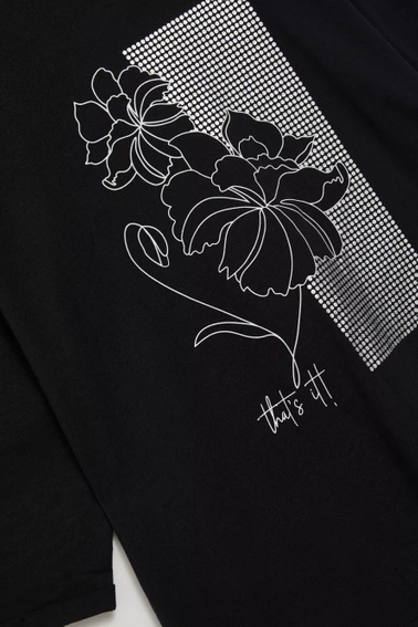 Bluzka z nadrukiem i rękawami 3/4 czarna