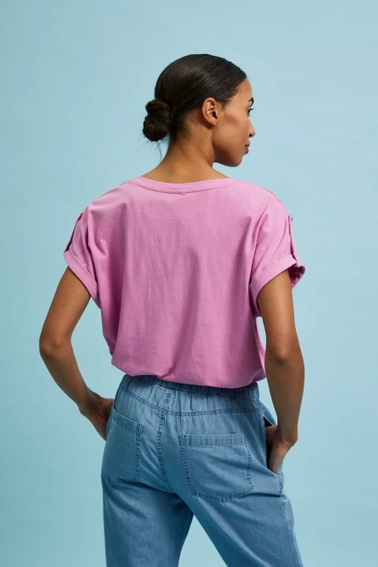 Bluzka z podwijanymi rękawami różowa