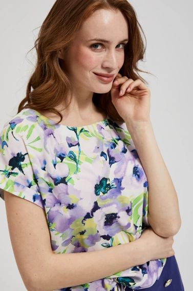 Wzorzysta koszula w kwiaty fioletowa 