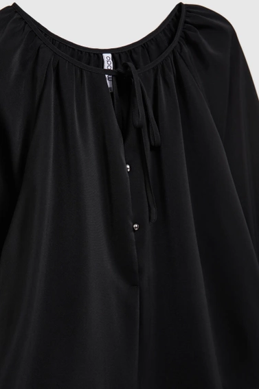 Koszula z bufiastymi rękawami i wiązanym dekoltem czarna