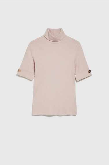 Prążkowana bluzka z golfem różowa