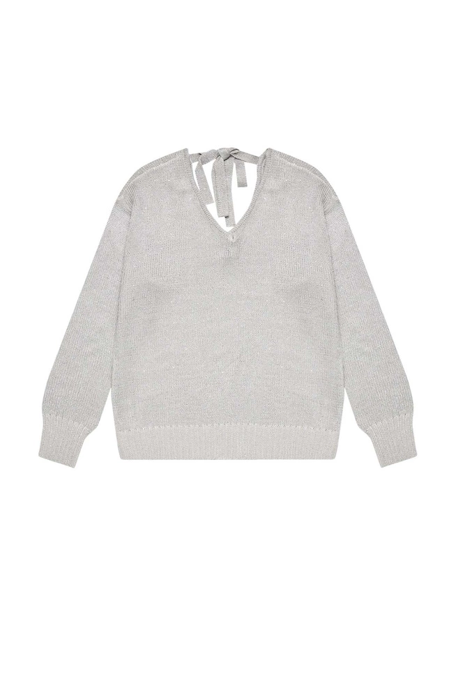 Sweter z dekoltem na plecach srebrny
