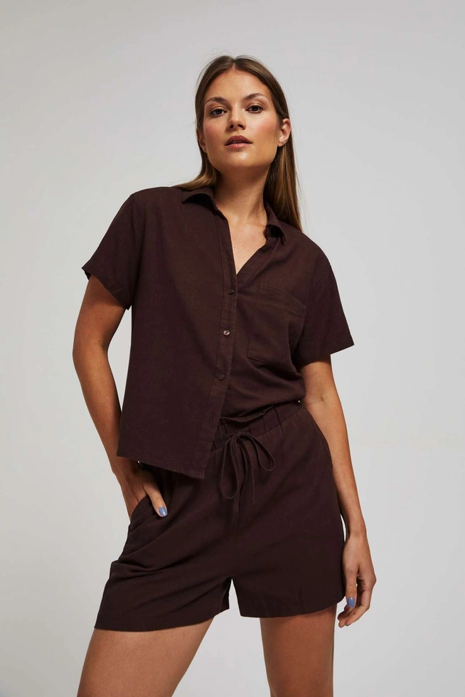 Gładkie szorty z wiązaniem ciemnbrązowe