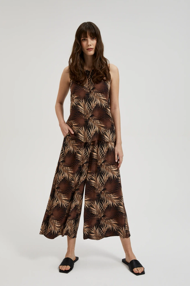 Wiskozowy komplet w tropikalny wzór brązowy
