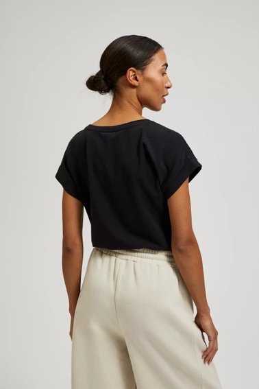 T-shirt z napisem i krótkimi rękawami czarny 