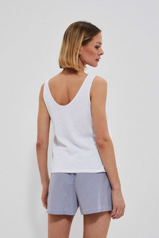 Bawełniany top z dekoltem w serek i wiązaniem na ramiączkach biały