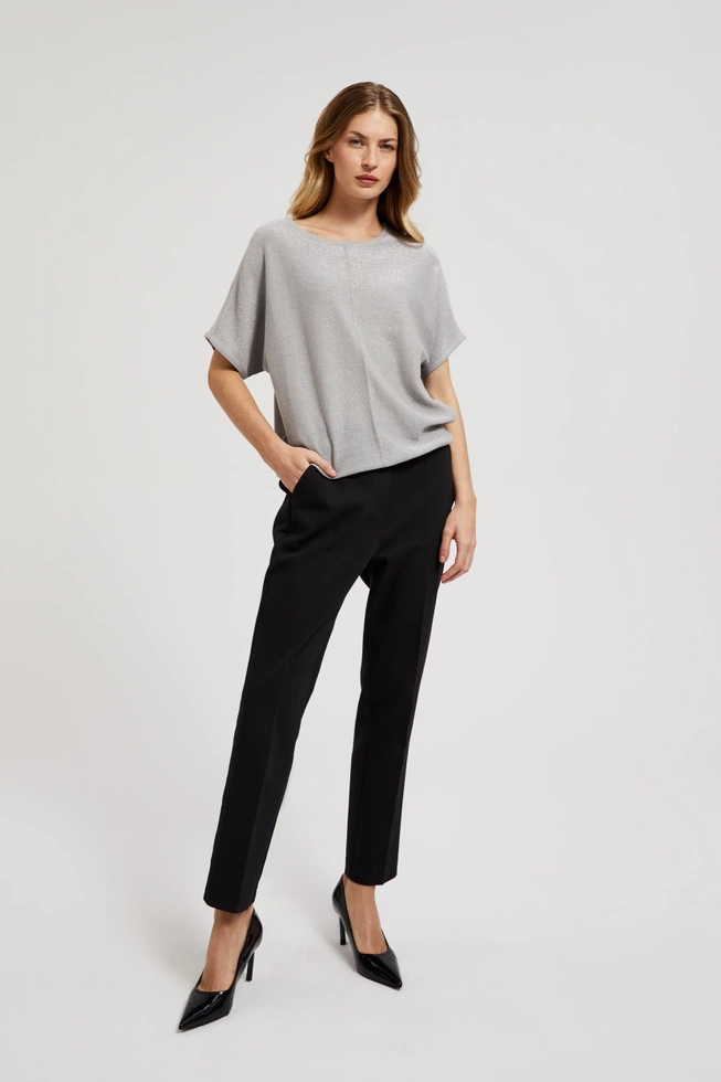 Sweter oversize z krótkimi rękawami szary