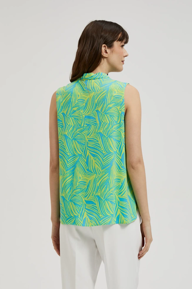 Koszula z dekoltem w serek z tropikalnym wzorem turkusowa