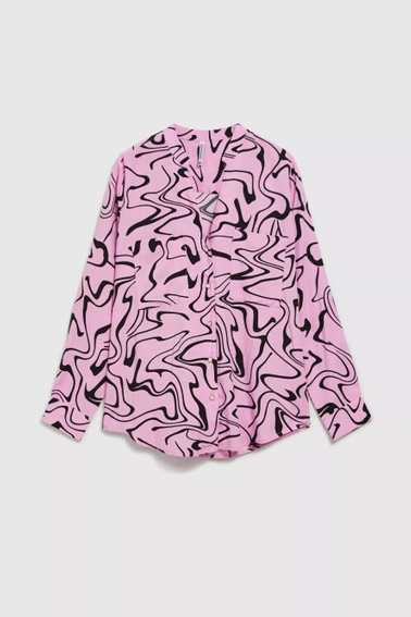 Koszula z długimi rękawami z geometrycznym wzorem różowa