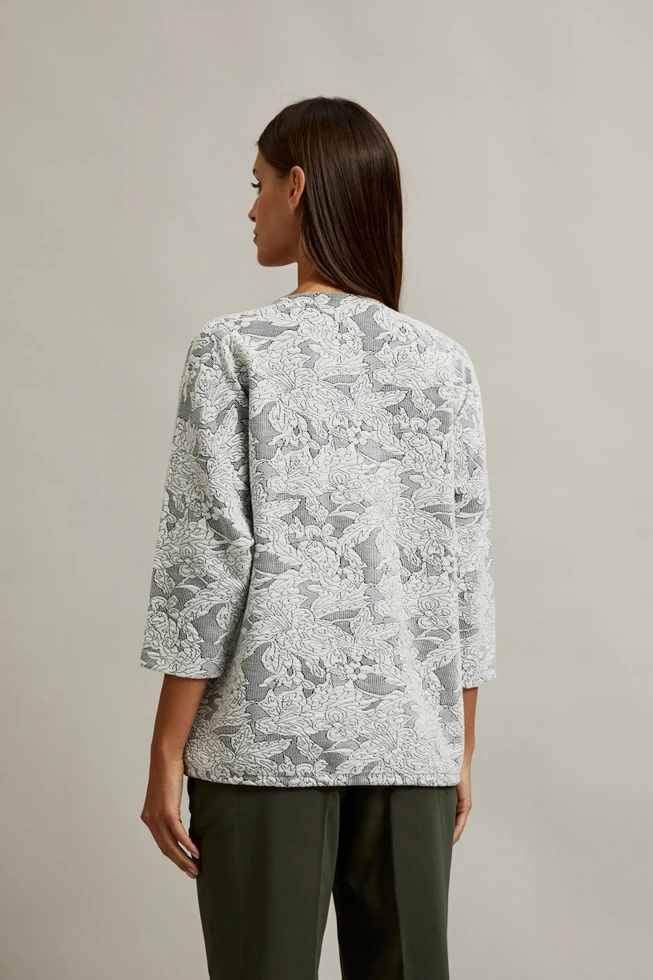 Bluza z kwiatowym wzorem i rękawami 3/4 biała