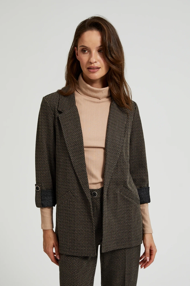 Marynarka ozdobiona metaliczną nitką z podwijanymi rękawami czarna