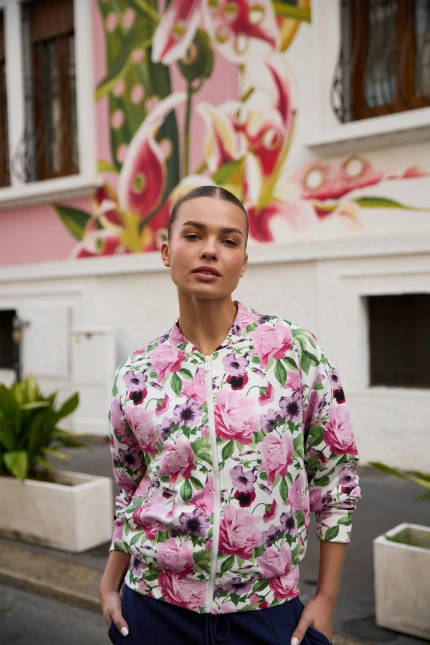 Rozpinana bluza w kwiaty różowa
