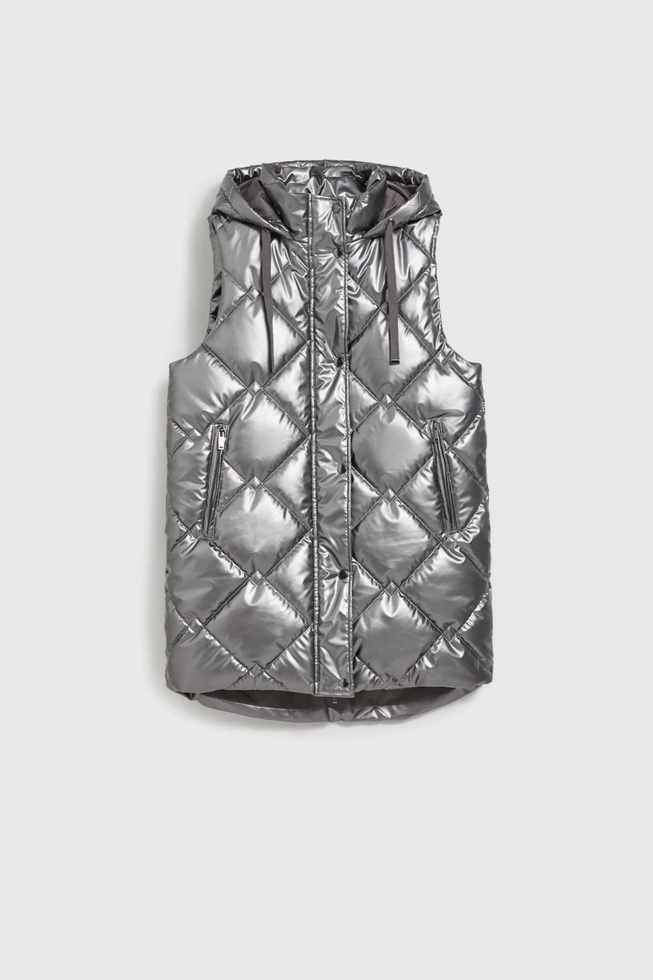 Pikowana kamizelka z kapturem srebrna
