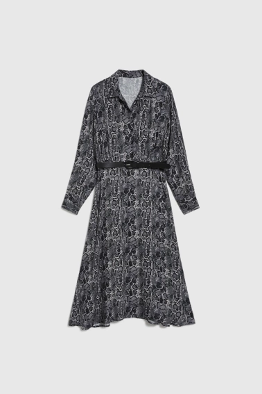 Wiskozowa sukienka z paskiem szara