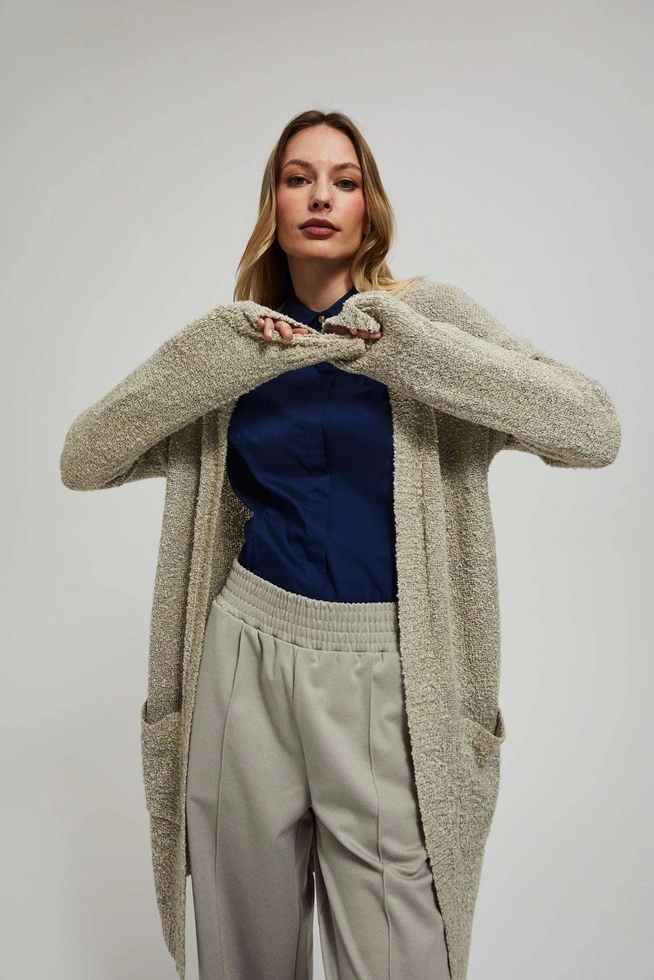 Długi kardigan z kieszeniami piaskowy