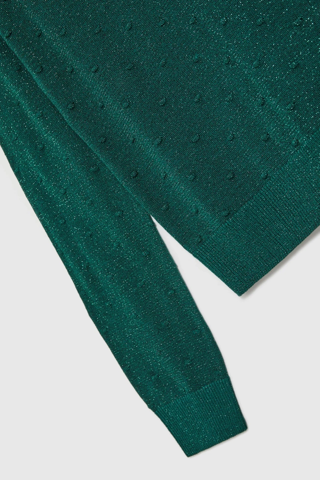 Sweter z długimi rękawami ozdobiony metaliczną nitką zielony