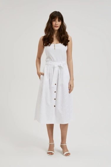 Spódnica midi z guzikami z wiązaniem w talii biała 