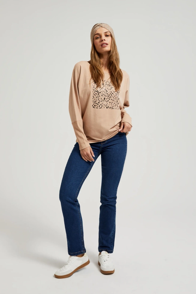 Bluza z nadrukiem i długimi rękawami beżowa