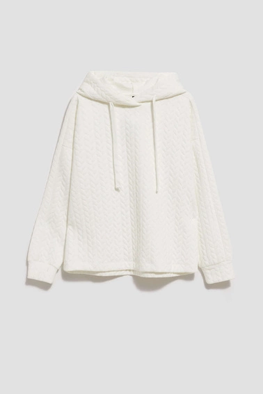 Bluza z kapturem i długimi rękawami perłowa