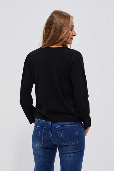 Bluzka z długimi rękawami i metalicznym printem czarna