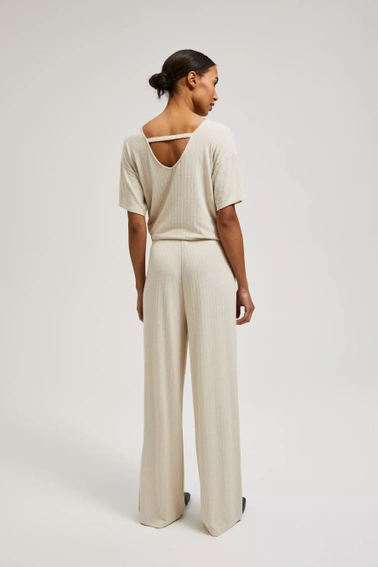 Spodnie z prążkowanej dzianiny beżowe