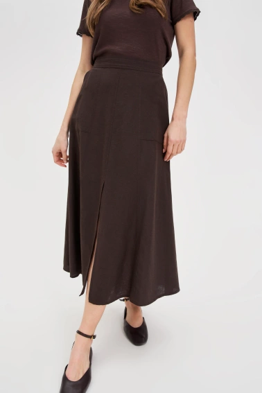 Spódnica z rozcięciem brązowa