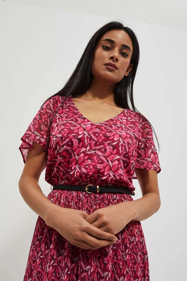 Sukienka z plisowanym dołem truskawkowa