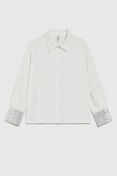Koszula z cekinami na mankietach biała