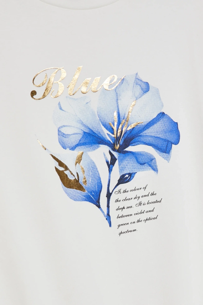 Bluzka z nadrukiem i wiązaniem biała