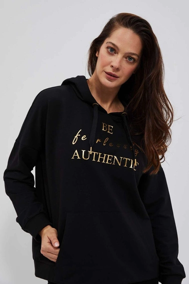 Bluza z kapturem i ozdobnym napisem czarna
