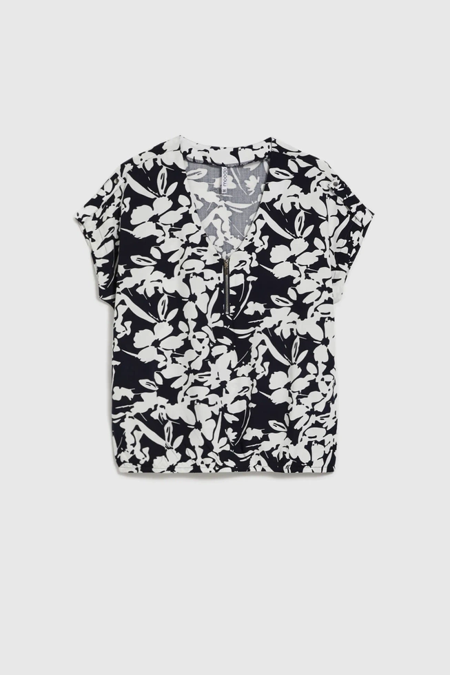 Wiskozowa koszula z zamkiem granatowa