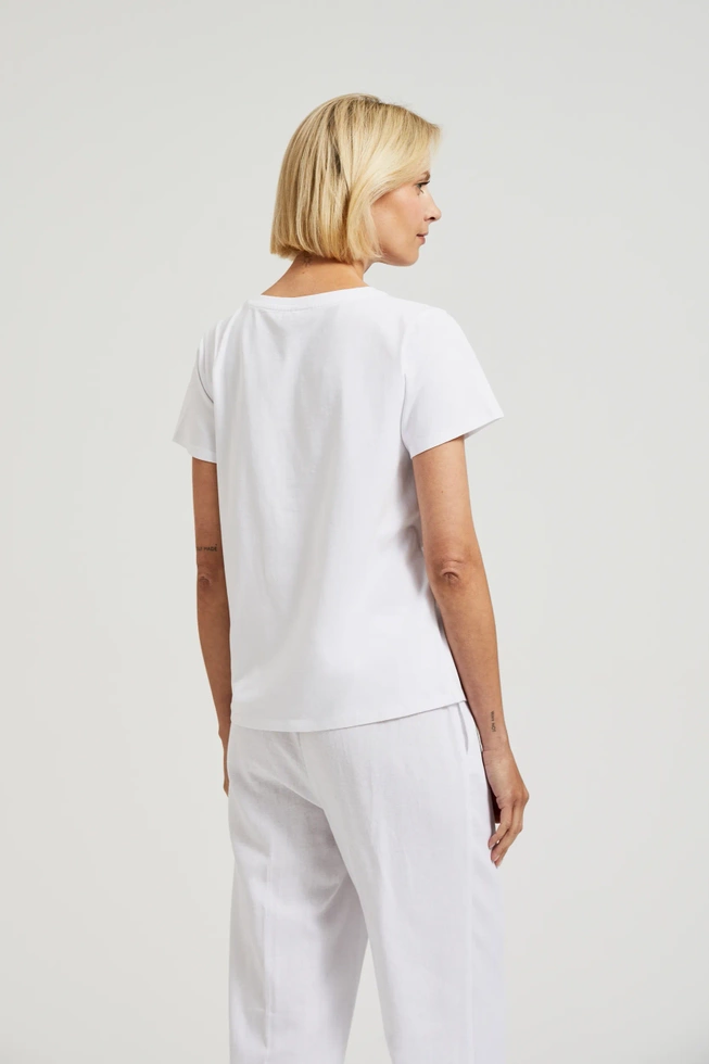 Bluzka z okrągłym dekoltem i aplikacją biała