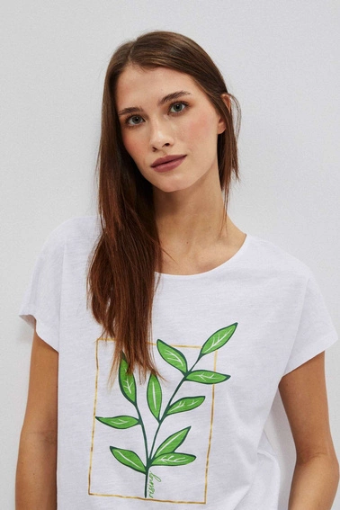 T-shirt z nadrukiem kwiatów biały