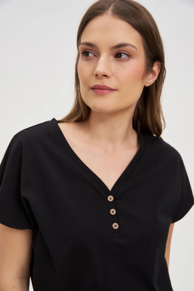 Bawełniana bluzka z guzikami czarna