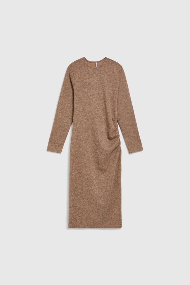 Sukienka midi z marszczeniem brązowa