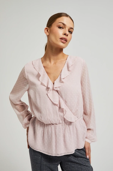 Koszula z falbaną i bufiastymi rękawami różowa