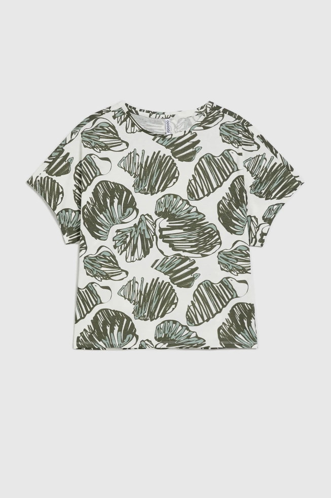 Bluzka z tropikalny printem oliwkowa