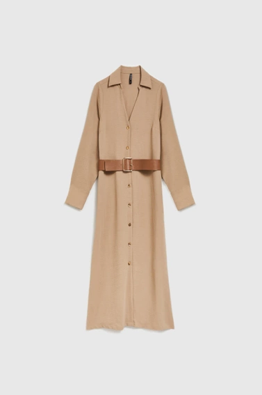 Sukienka midi z szerokim paskiem beżowa