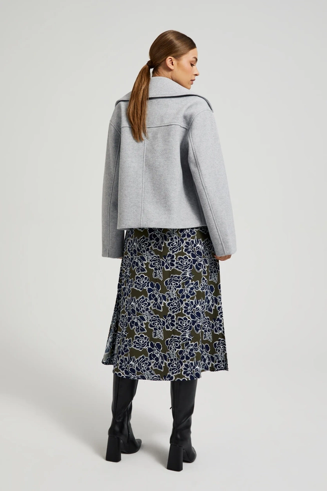 Dwurzędowy krótki płaszcz szary