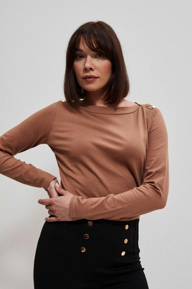 Bawełniana bluzka z długim rękawem kawowa