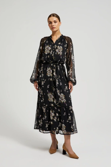 Sukienka midi z kwiatowym wzorem czarna